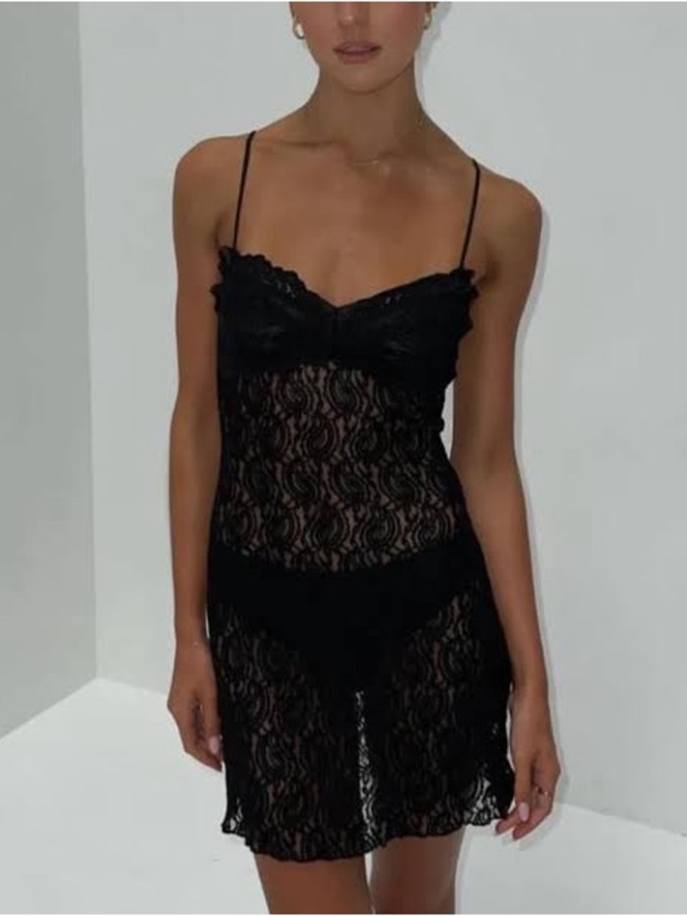Realisation Par Sheer Lace Slip Cindy Dress - Black
